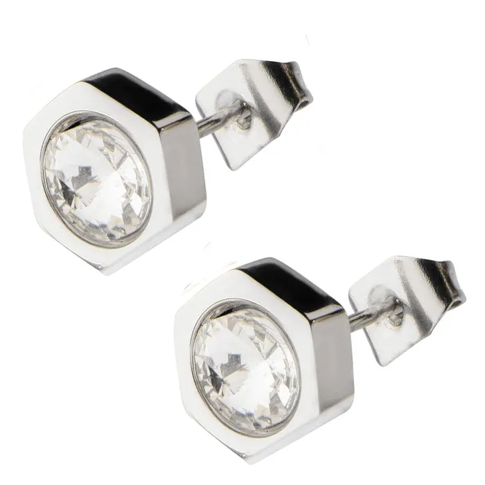 Bracelets Silver Tone Stainless Steel Crystal Hexagon Studs INOX JEWELRY