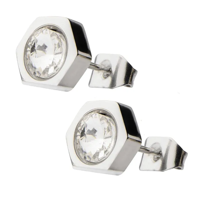 Bracelets Silver Tone Stainless Steel Crystal Hexagon Studs INOX JEWELRY