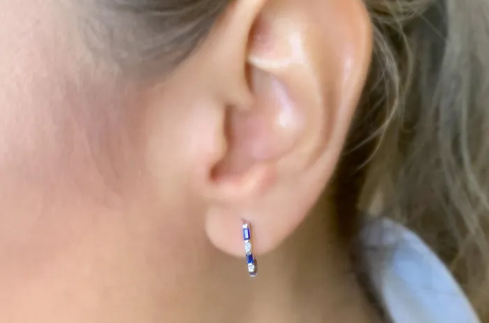 Earrings Albert Hern Earrings 14kt Gold Huggies Baguette Sapphires Diamonds