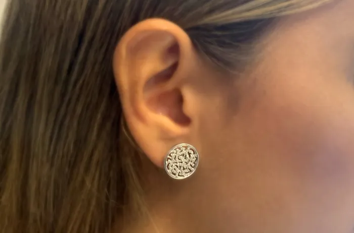 Earrings Albert Hern Earrings 18kt Gold Serpentine Diamonds Disc Studs