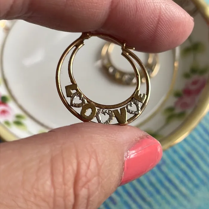 Earrings Vintage Paris Jewelry Love Gold Hoop Earrings 10k Gold Vintage