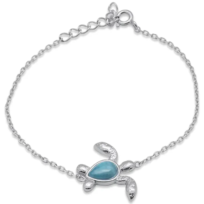 Sonara Single Turtle Larimar Sterling Silver Chain Bracelet 7 Bracelets