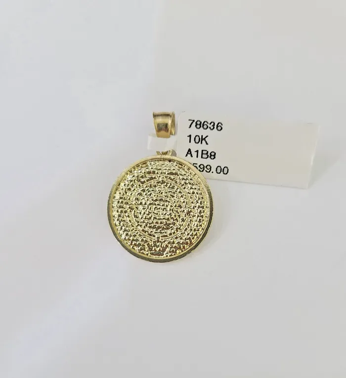 10k Gold Mayan Calendar Pendant Rope Chain 3mm 18 Necklace Set Real Yellow Gold and Diamond Necklaces