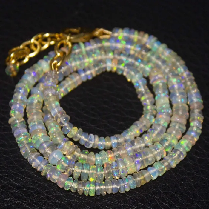 Beads Supplies USA Necklaces Natural Welo Ethiopian Opal Gold Vermeil Smooth Rondelle Necklace 18 25mm 5mm