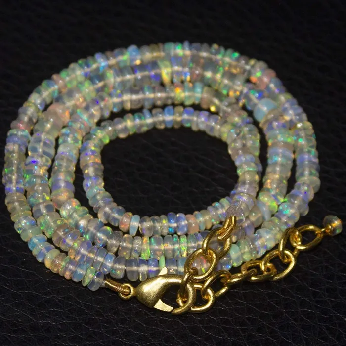 Beads Supplies USA Necklaces Natural Welo Ethiopian Opal Gold Vermeil Smooth Rondelle Necklace 18 25mm 5mm