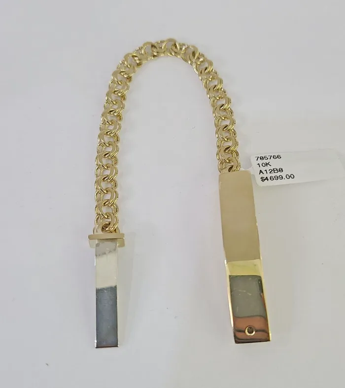 Bracelets 10k Chino ID Bracelet Yellow Gold Box Lock Real 10kt 6 Gold and Diamond