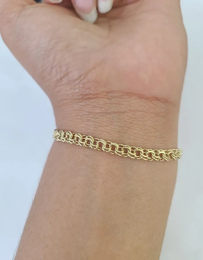 Bracelets 10k Chino ID Bracelet Yellow Gold Box Lock Real 10kt 6 Gold and Diamond