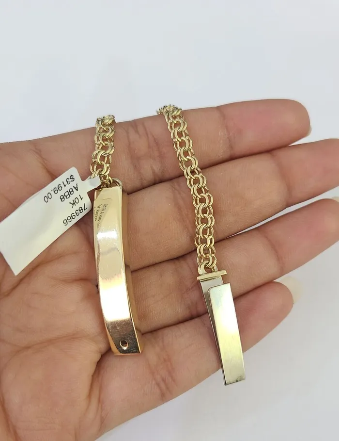 Bracelets 10k Chino ID Bracelet Yellow Gold Box Lock Real 10kt 6 Gold and Diamond