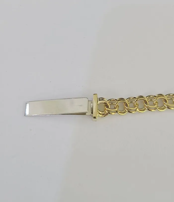 Bracelets 10k Chino ID Bracelet Yellow Gold Box Lock Real 10kt 6 Gold and Diamond