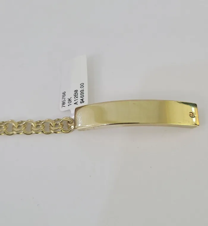 Bracelets 10k Chino ID Bracelet Yellow Gold Box Lock Real 10kt 6 Gold and Diamond