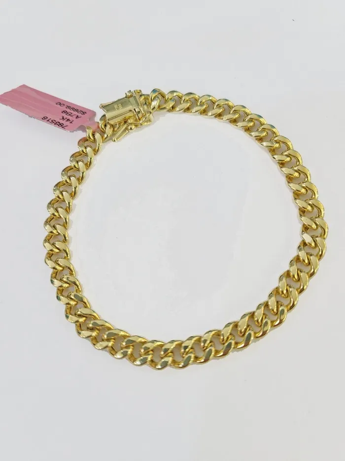 Bracelets 14K Gold Miami Cuban Bracelet 7 Inch 6mm Box Clasp Link men women REAL 14KT Gold and Diamond