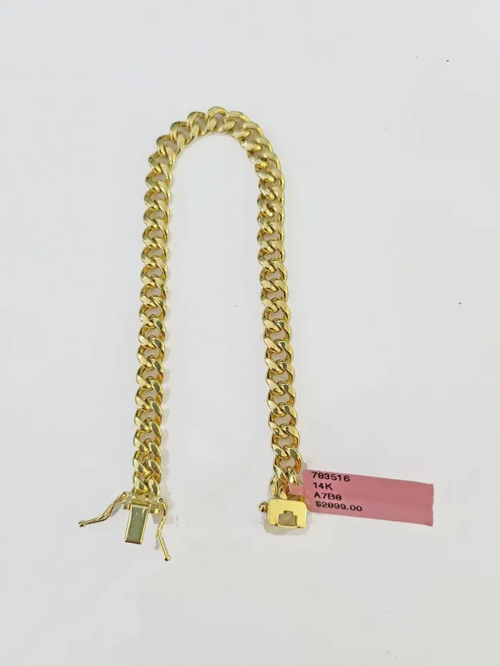 Bracelets 14K Gold Miami Cuban Bracelet 7 Inch 6mm Box Clasp Link men women REAL 14KT Gold and Diamond