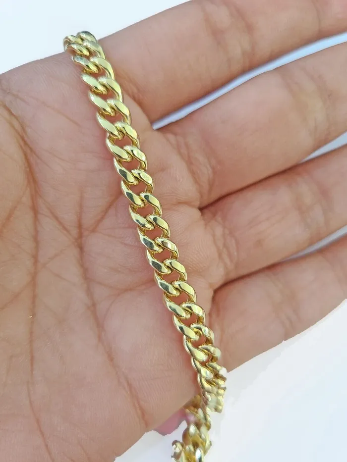Bracelets 14K Gold Miami Cuban Bracelet 7 Inch 6mm Box Clasp Link men women REAL 14KT Gold and Diamond