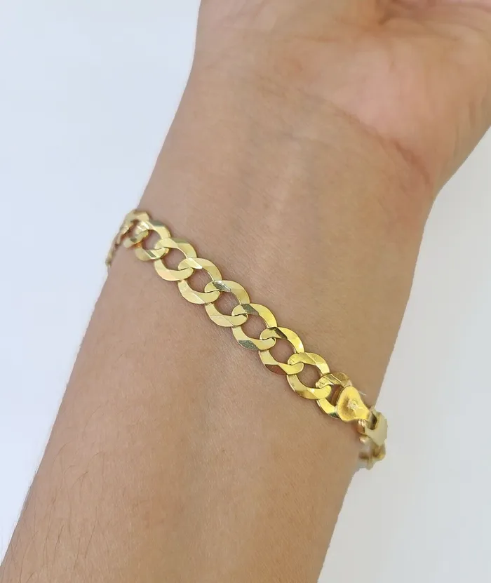 Bracelets globalwatches10 10k Yellow Gold Cuban Link ID Bracelet 8 7mm Lobster Clasp Real 10Kt