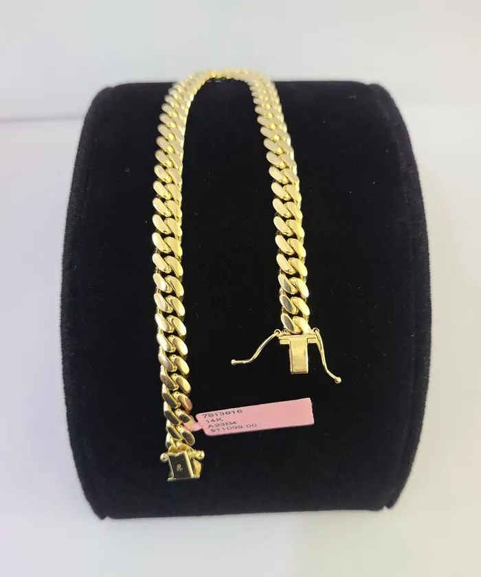 Bracelets Gold and Diamond 14K Solid Miami Cuban Bracelet Yellow Gold Box Clasp 75 Inch 6mm Link