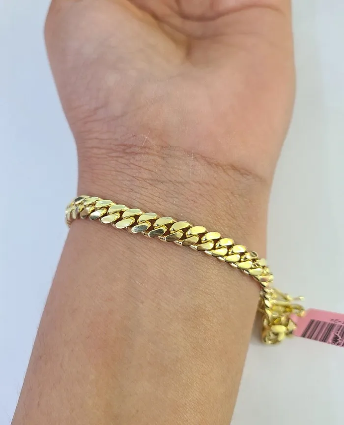 Bracelets Gold and Diamond 14K Solid Miami Cuban Bracelet Yellow Gold Box Clasp 75 Inch 6mm Link