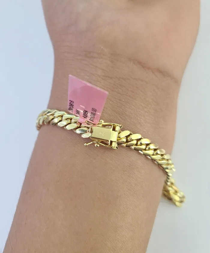 Bracelets Gold and Diamond 14K Solid Miami Cuban Bracelet Yellow Gold Box Clasp 75 Inch 6mm Link