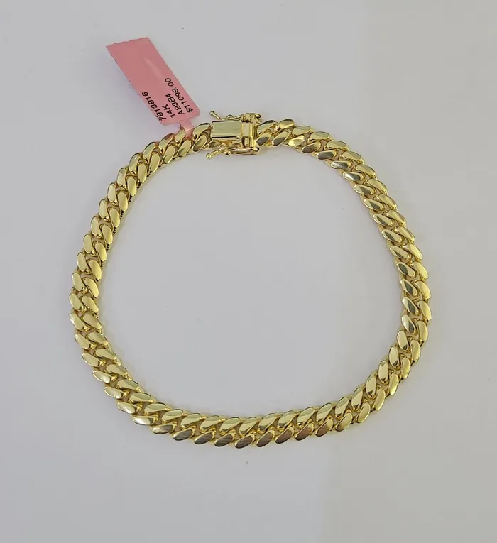 Bracelets Gold and Diamond 14K Solid Miami Cuban Bracelet Yellow Gold Box Clasp 75 Inch 6mm Link
