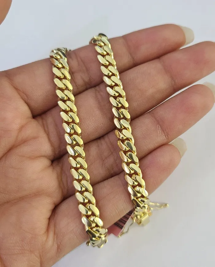 Bracelets Gold and Diamond 14K Solid Miami Cuban Bracelet Yellow Gold Box Clasp 75 Inch 6mm Link