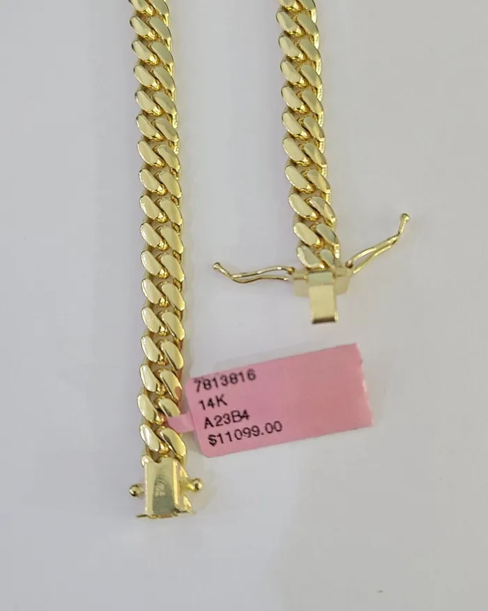 Bracelets Gold and Diamond 14K Solid Miami Cuban Bracelet Yellow Gold Box Clasp 75 Inch 6mm Link