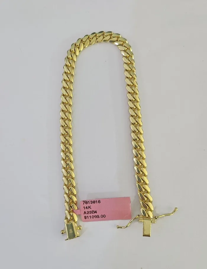 Bracelets Gold and Diamond 14K Solid Miami Cuban Bracelet Yellow Gold Box Clasp 75 Inch 6mm Link