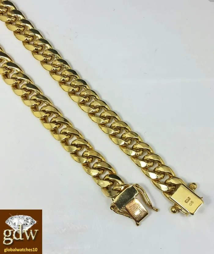 Bracelets Real 10k Yellow Gold Miami Cuban Bracelet 7mm 8 Inch Unisex Box Lock Gold and Diamond