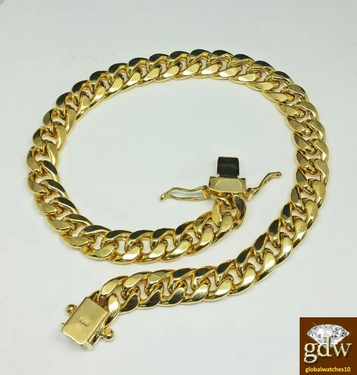 Bracelets Real 10k Yellow Gold Miami Cuban Bracelet 7mm 8 Inch Unisex Box Lock Gold and Diamond