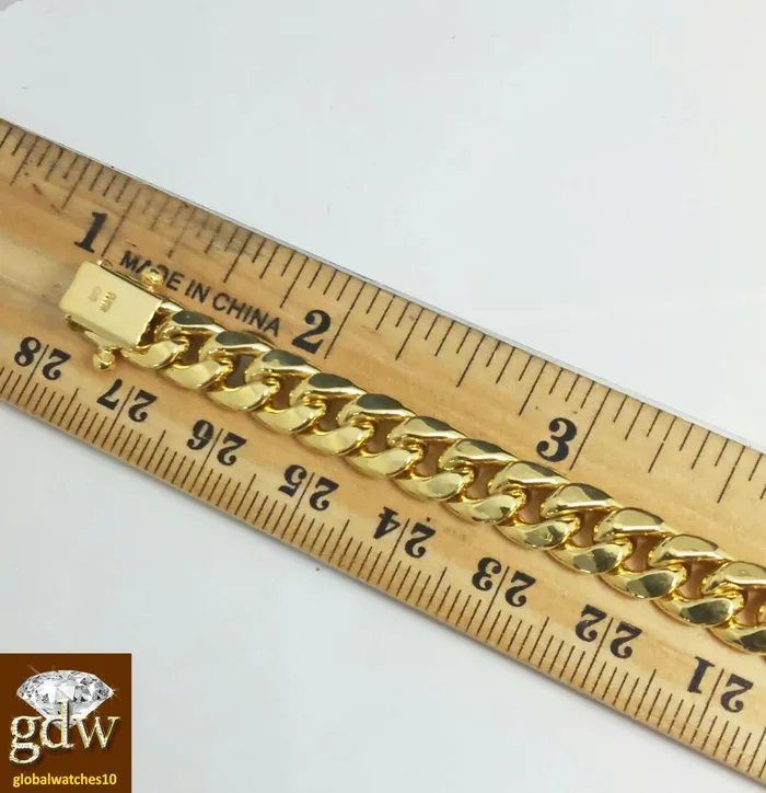 Bracelets Real 10k Yellow Gold Miami Cuban Bracelet 7mm 8 Inch Unisex Box Lock Gold and Diamond