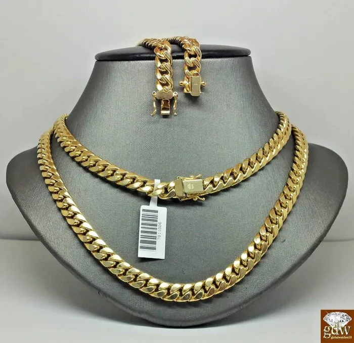 globalwatches10 REAL 10k Gold Miami Cuban Chain 7mm 17 Inch Necklace Box Lock Choker Women Men Necklaces globalwatches10 REAL 10k Gold Miami Cuban Chain 7mm 17 Inch Necklace Box Lock Choker Women Men Necklaces