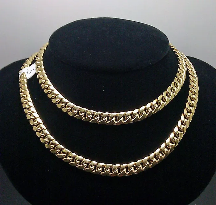 globalwatches10 REAL 10k Gold Miami Cuban Chain 7mm 17 Inch Necklace Box Lock Choker Women Men Necklaces