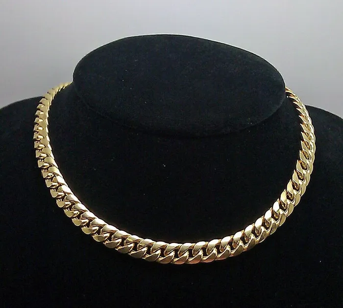 globalwatches10 REAL 10k Gold Miami Cuban Chain 7mm 17 Inch Necklace Box Lock Choker Women Men Necklaces