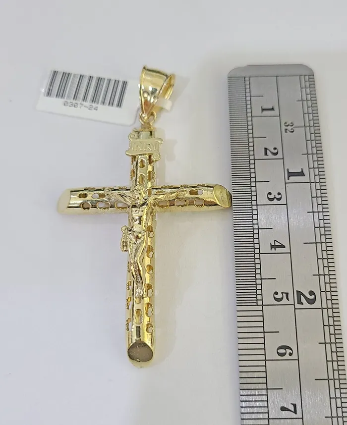 Gold and Diamond Necklaces 10k Gold Byzantine Necklace INRI Jesus Cross Charm 1826 inches 3mm SET Chain