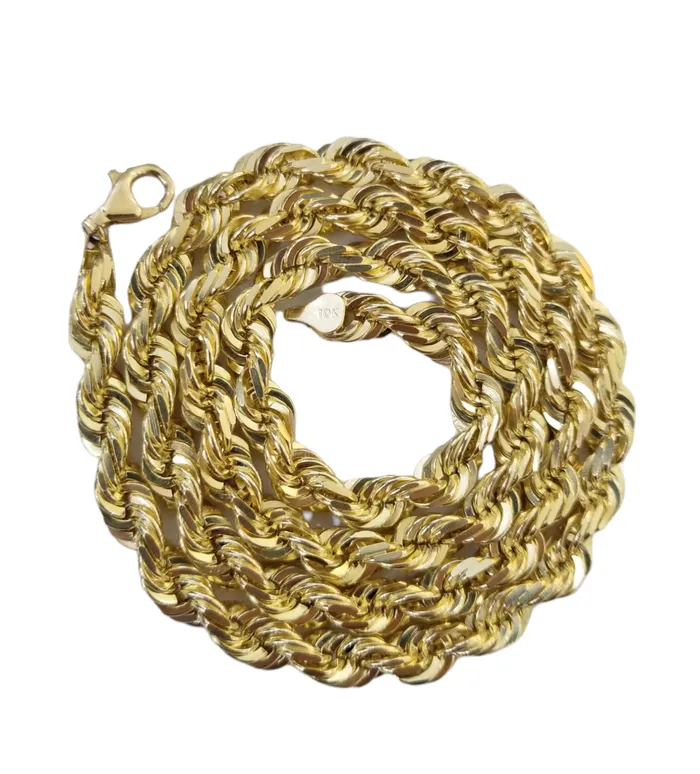 Gold and Diamond Necklaces 10k Gold Rope Chain For MenWomen Necklace Diamond Cut 6mm 20 Inch SOLID Gold and Diamond Necklaces 10k Gold Rope Chain For MenWomen Necklace Diamond Cut 6mm 20 Inch SOLID