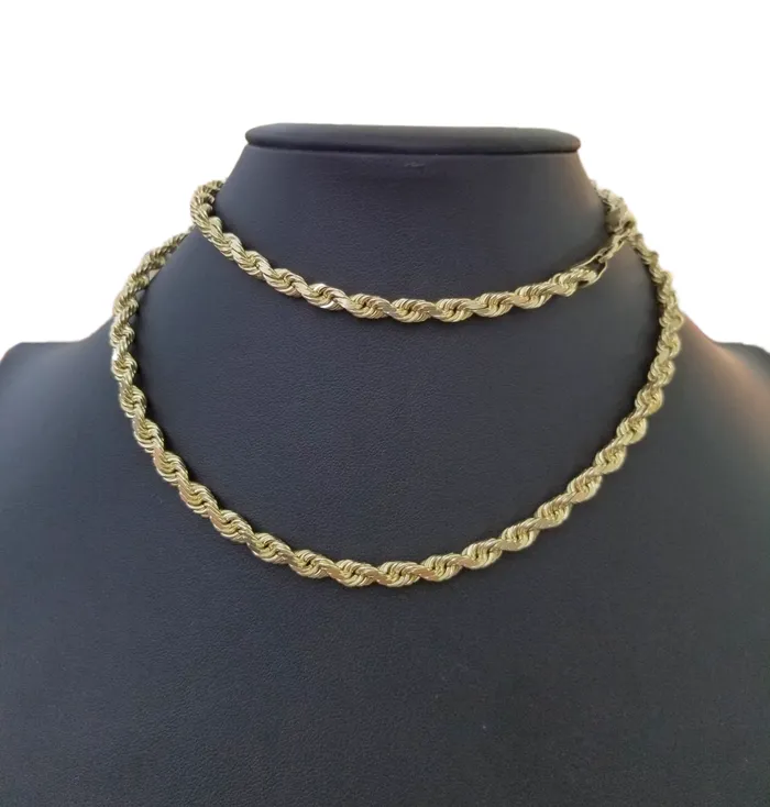 Gold and Diamond Necklaces 10k Gold Rope Chain For MenWomen Necklace Diamond Cut 6mm 20 Inch SOLID