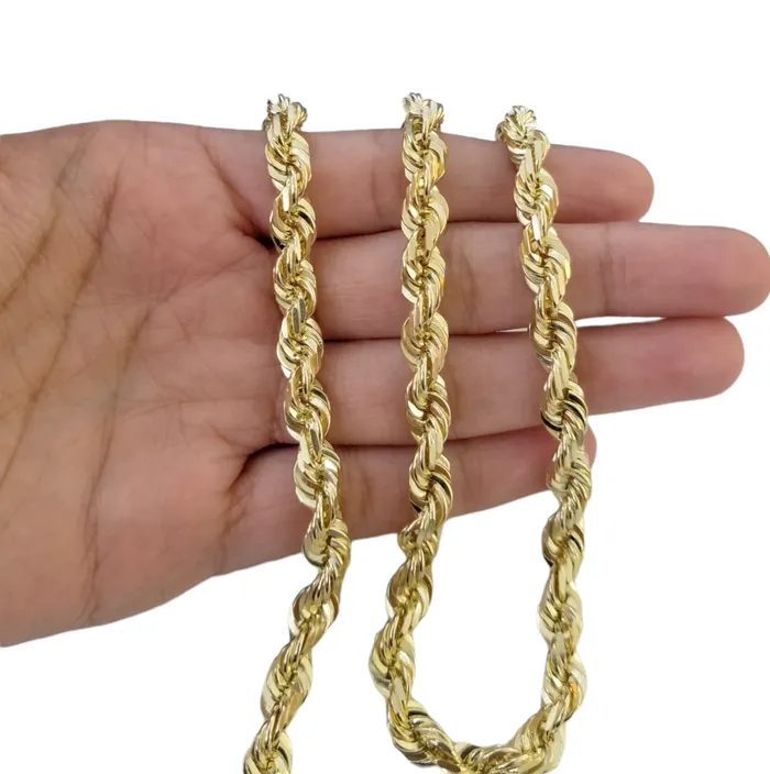 Gold and Diamond Necklaces 10k Gold Rope Chain For MenWomen Necklace Diamond Cut 6mm 20 Inch SOLID