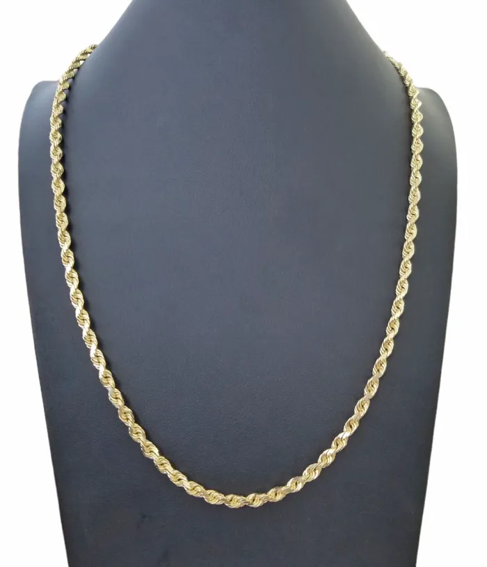 Gold and Diamond Necklaces 10k Gold Rope Chain For MenWomen Necklace Diamond Cut 6mm 20 Inch SOLID