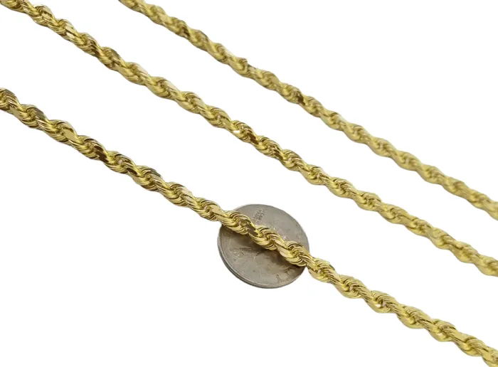 Gold and Diamond Necklaces 10k Gold Rope Chain For MenWomen Necklace Diamond Cut 6mm 20 Inch SOLID