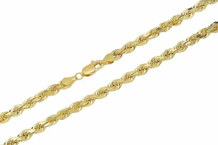 Gold and Diamond Necklaces 10k Real Gold Chain 5mm Rope Chain 16 18 20 22 24 26 28 30 Inch Diamond Cut