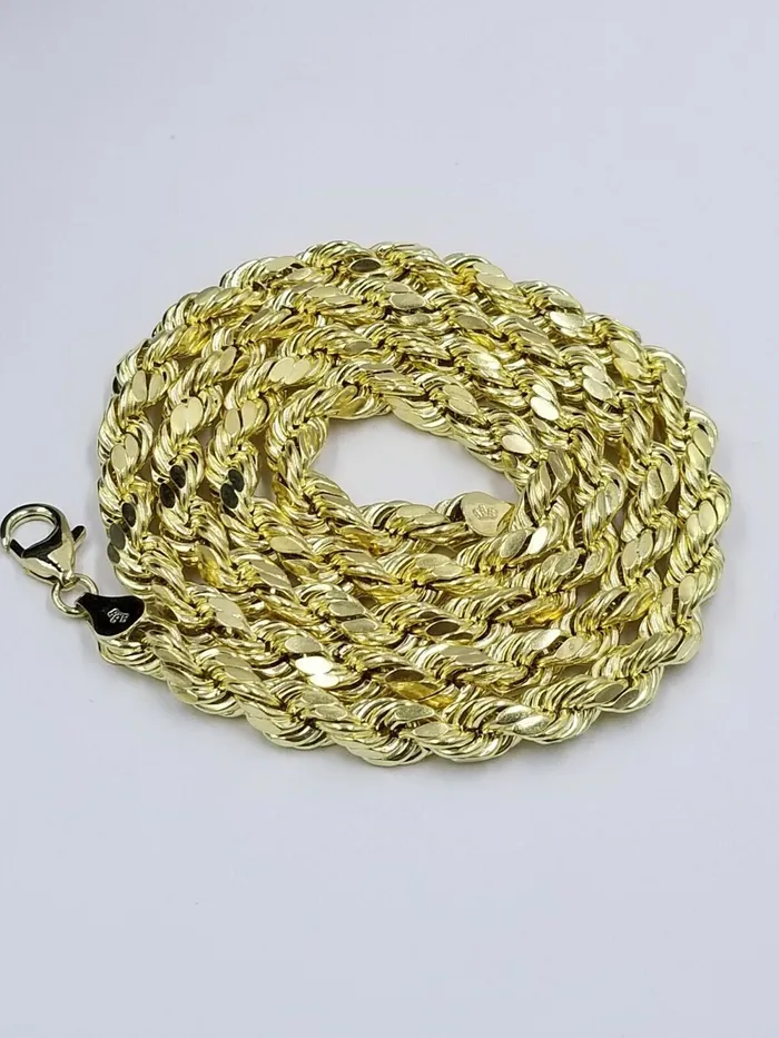 Gold and Diamond Necklaces 10k Real Gold Chain 5mm Rope Chain 16 18 20 22 24 26 28 30 Inch Diamond Cut