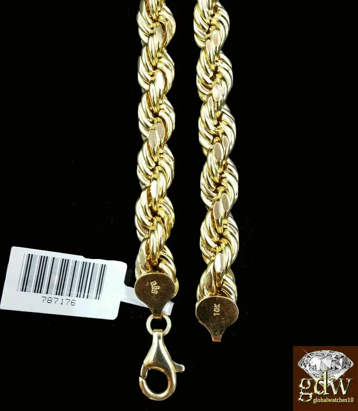 Gold and Diamond Necklaces 10k Real Gold Chain 5mm Rope Chain 16 18 20 22 24 26 28 30 Inch Diamond Cut