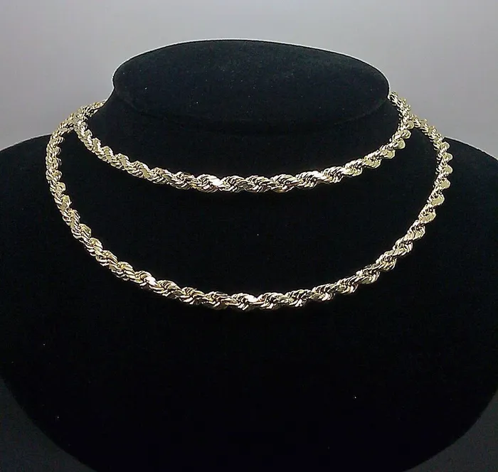 Gold and Diamond Necklaces 10k Real Gold Chain 5mm Rope Chain 16 18 20 22 24 26 28 30 Inch Diamond Cut