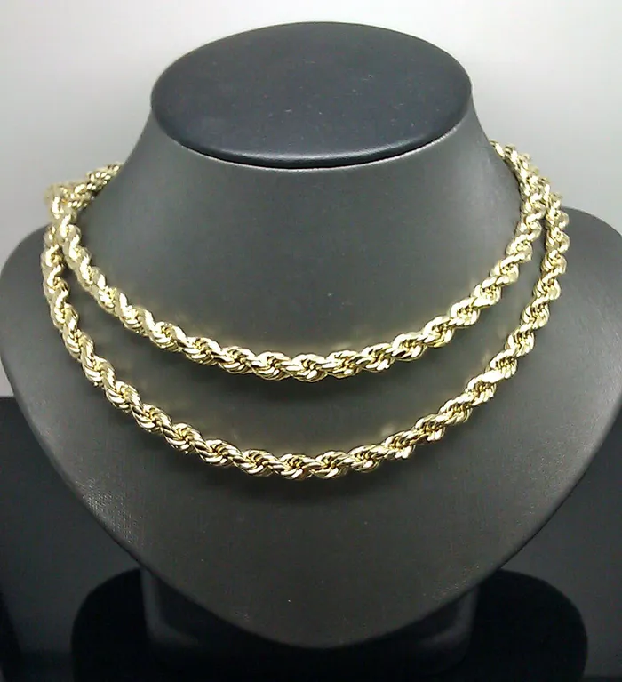 Gold and Diamond Necklaces 10k Real Gold Chain 5mm Rope Chain 16 18 20 22 24 26 28 30 Inch Diamond Cut
