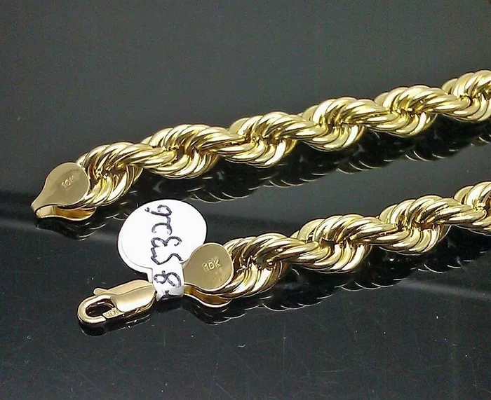 Gold and Diamond Necklaces 10k Real Gold Chain 5mm Rope Chain 16 18 20 22 24 26 28 30 Inch Diamond Cut