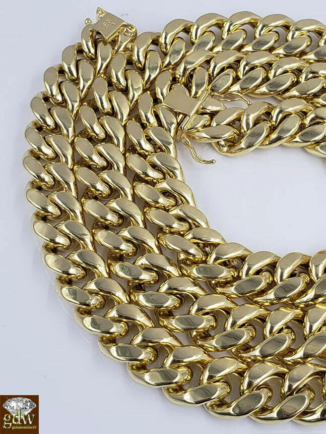 Gold and Diamond Necklaces REAL 10k Gold Cuban Chain Necklace Yellow 15mm 30 Inch Box Clasp