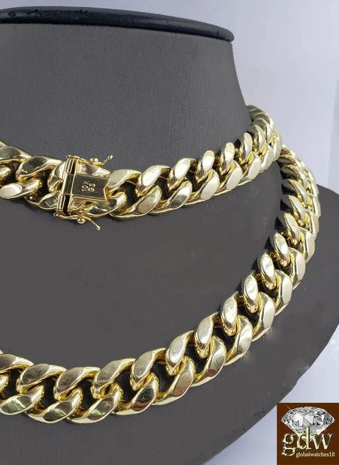 Gold and Diamond Necklaces REAL 10k Gold Cuban Chain Necklace Yellow 15mm 30 Inch Box Clasp