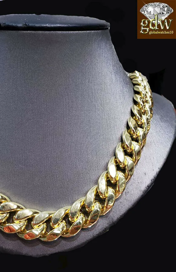Gold and Diamond Necklaces REAL 10k Gold Cuban Chain Necklace Yellow 15mm 30 Inch Box Clasp