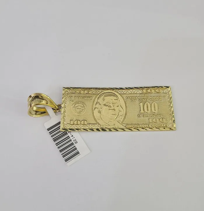Gold and Diamond PreStyled Sets Real 10K Gold 100 Dollar Bill Pendant Diamond Cut 10kt Yellow Gold Charm