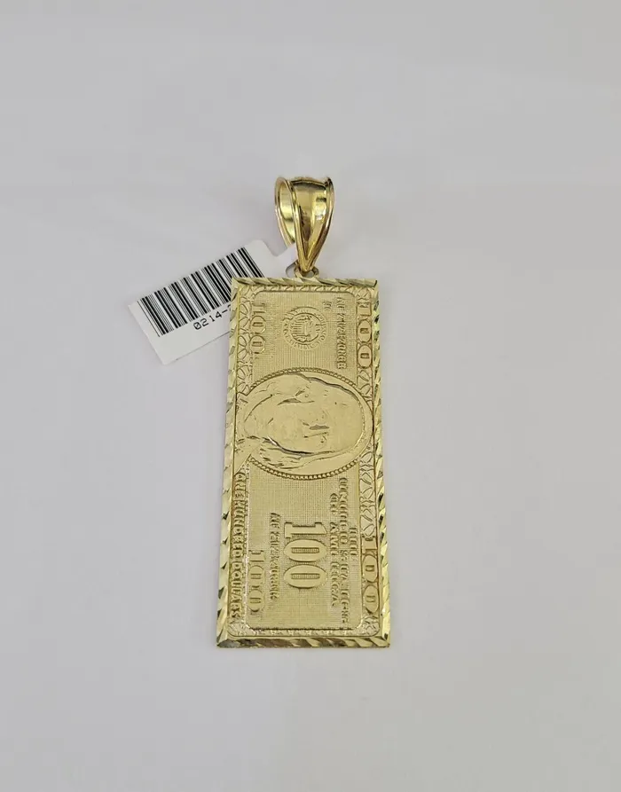 Gold and Diamond PreStyled Sets Real 10K Gold 100 Dollar Bill Pendant Diamond Cut 10kt Yellow Gold Charm