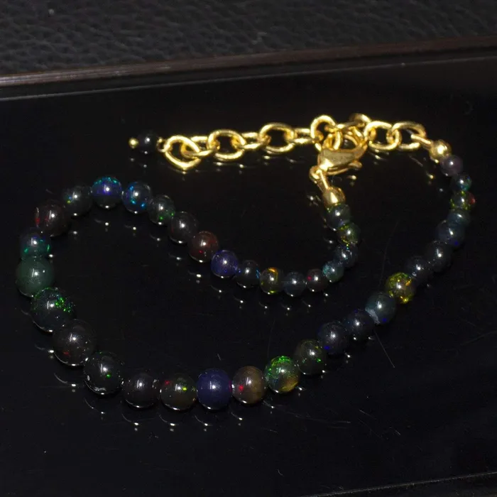 Natural Precious Black Opal Smooth Rondelle Gold Vermeil Bracelet 9 3mm 6mm Beads Supplies USA Bracelets