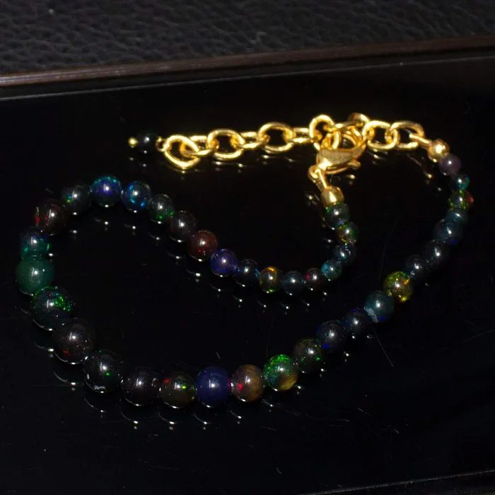 Natural Precious Black Opal Smooth Rondelle Gold Vermeil Bracelet 9 3mm 6mm Beads Supplies USA Bracelets